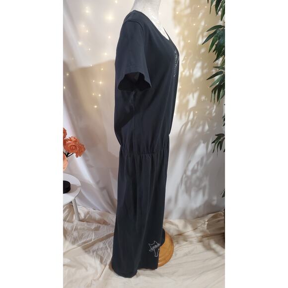 Vtg 90s Studio Ease Kitty Cat Short Sleeve Maxi Dress Size XL Black White Cotton - Picture 4 of 8